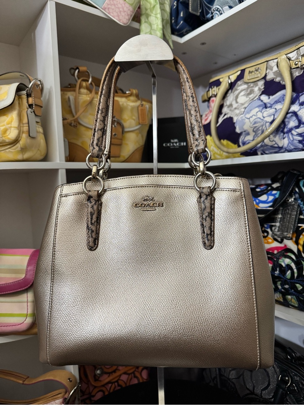 Coach Metallic Mini Christie Carryall with Snake-Trim Handles